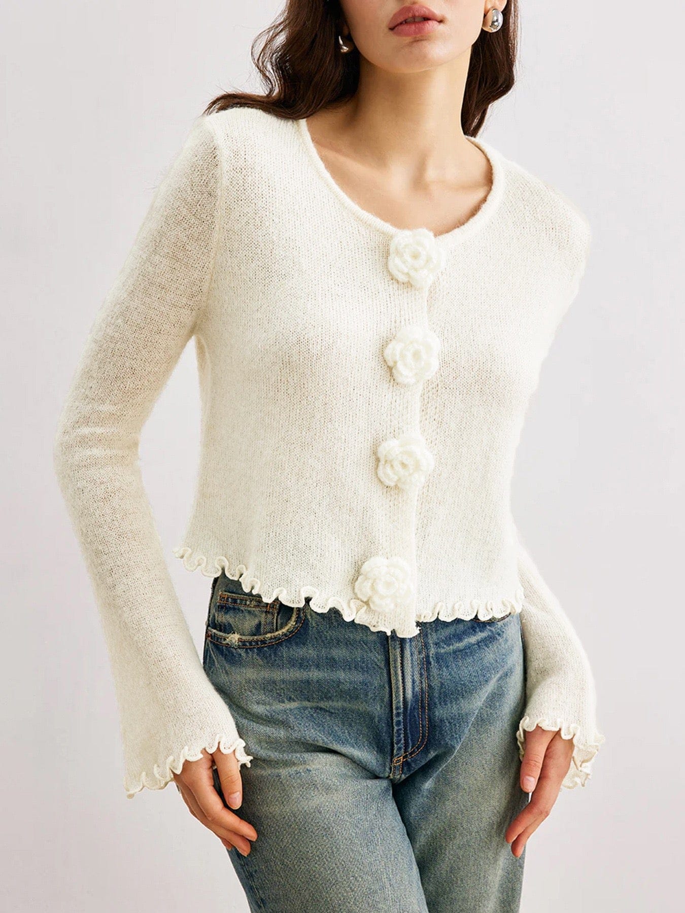 Cute As A Button Rose Ruffle Cardigan - Main Image