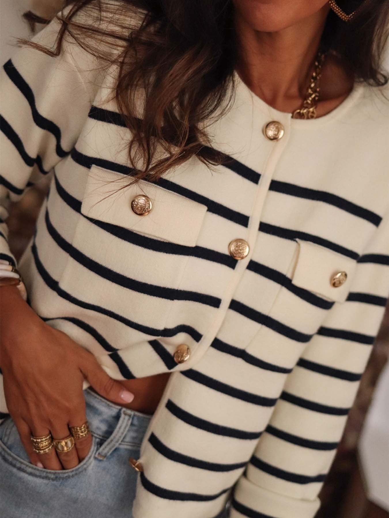 Luxurious Stripe Button Cardigan-Cardigan-Krush Kandy, Women's Online Fashion Boutique Located in Phoenix, Arizona (Scottsdale Area)