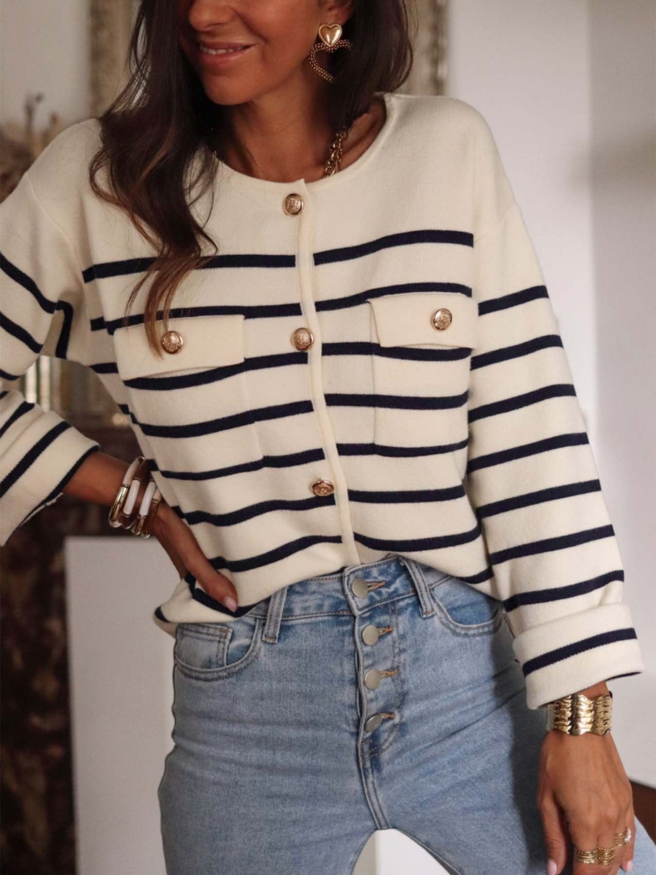Luxurious Stripe Button Cardigan-Cardigan-Krush Kandy, Women's Online Fashion Boutique Located in Phoenix, Arizona (Scottsdale Area)