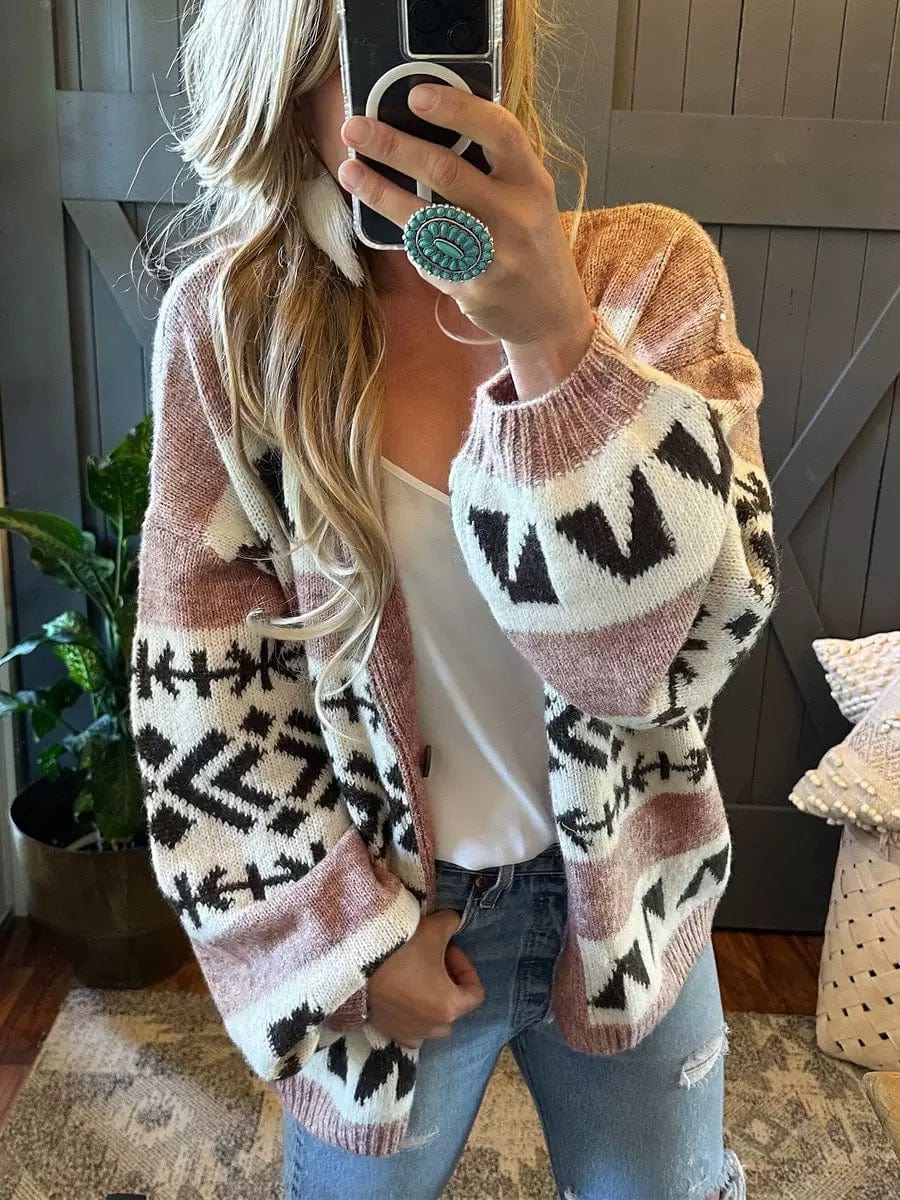 Wild & Free Geometric Button Cardigan-Cardigan-Krush Kandy, Women's Online Fashion Boutique Located in Phoenix, Arizona (Scottsdale Area)