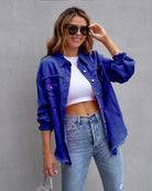 Frayed Denim Pocket Shirt Jacket-Jackets-Krush Kandy, Women's Online Fashion Boutique Located in Phoenix, Arizona (Scottsdale Area)