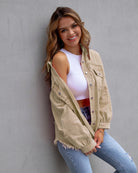 Frayed Denim Pocket Shirt Jacket-Jackets-Krush Kandy, Women's Online Fashion Boutique Located in Phoenix, Arizona (Scottsdale Area)