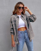 Frayed Denim Pocket Shirt Jacket-Jackets-Krush Kandy, Women's Online Fashion Boutique Located in Phoenix, Arizona (Scottsdale Area)