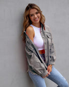 Frayed Denim Pocket Shirt Jacket-Jackets-Krush Kandy, Women's Online Fashion Boutique Located in Phoenix, Arizona (Scottsdale Area)