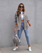 Frayed Denim Pocket Shirt Jacket-Jackets-Krush Kandy, Women's Online Fashion Boutique Located in Phoenix, Arizona (Scottsdale Area)