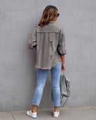 Frayed Denim Pocket Shirt Jacket-Jackets-Krush Kandy, Women's Online Fashion Boutique Located in Phoenix, Arizona (Scottsdale Area)
