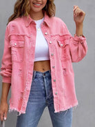 Frayed Denim Pocket Shirt Jacket-Jackets-Krush Kandy, Women's Online Fashion Boutique Located in Phoenix, Arizona (Scottsdale Area)