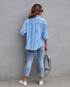 Frayed Denim Pocket Shirt Jacket-Jackets-Krush Kandy, Women's Online Fashion Boutique Located in Phoenix, Arizona (Scottsdale Area)