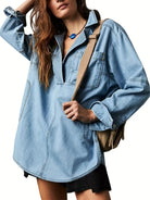 Rodeo Muse Denim Long Sleeve Top-Long Sleeve Tops-Krush Kandy, Women's Online Fashion Boutique Located in Phoenix, Arizona (Scottsdale Area)