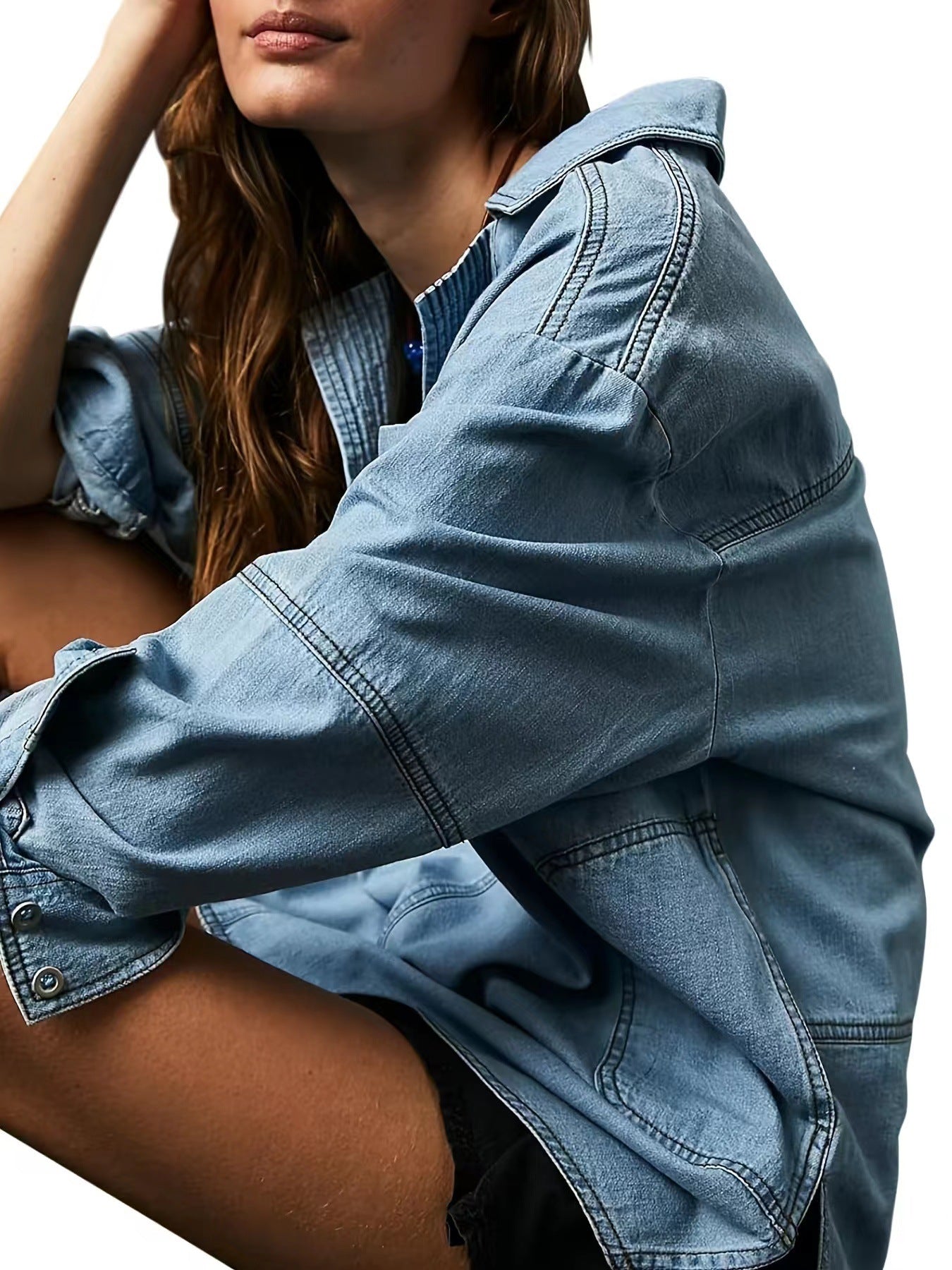 Rodeo Muse Denim Long Sleeve Top-Long Sleeve Tops-Krush Kandy, Women's Online Fashion Boutique Located in Phoenix, Arizona (Scottsdale Area)