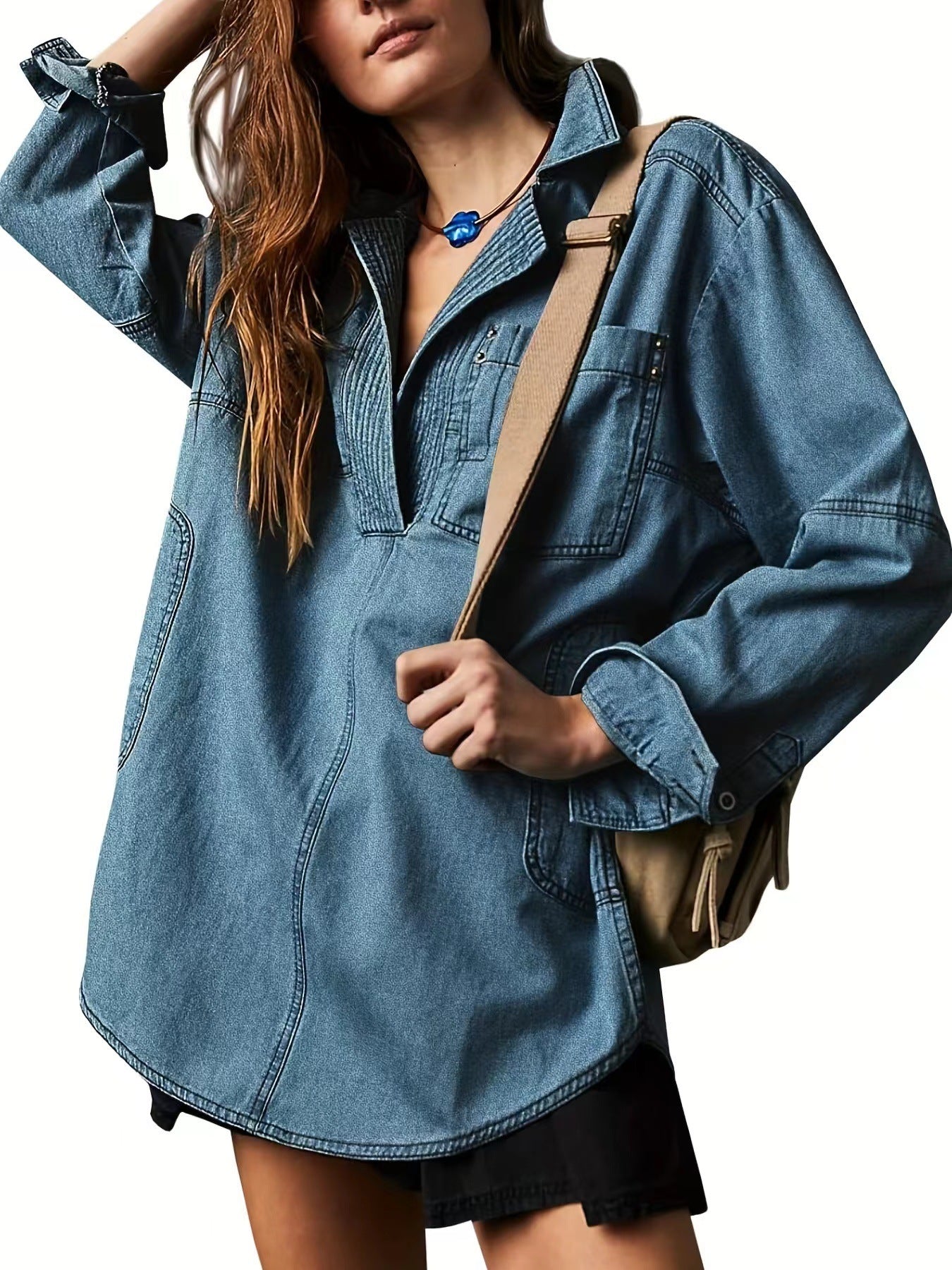 Rodeo Muse Denim Long Sleeve Top-Long Sleeve Tops-Krush Kandy, Women's Online Fashion Boutique Located in Phoenix, Arizona (Scottsdale Area)