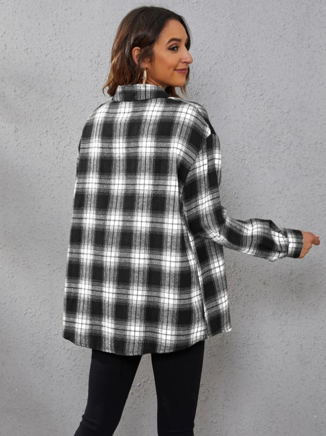 Fall Vibes Only Long Sleeve Plaid Flannel-Long Sleeve Tops-Krush Kandy, Women's Online Fashion Boutique Located in Phoenix, Arizona (Scottsdale Area)
