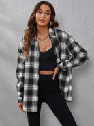 Fall Vibes Only Long Sleeve Plaid Flannel-Long Sleeve Tops-Krush Kandy, Women's Online Fashion Boutique Located in Phoenix, Arizona (Scottsdale Area)