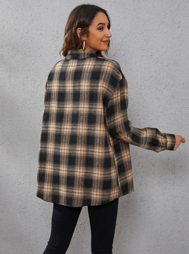 Fall Vibes Only Long Sleeve Plaid Flannel-Long Sleeve Tops-Krush Kandy, Women's Online Fashion Boutique Located in Phoenix, Arizona (Scottsdale Area)