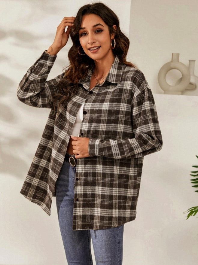 Fall Vibes Only Long Sleeve Plaid Flannel-Long Sleeve Tops-Krush Kandy, Women's Online Fashion Boutique Located in Phoenix, Arizona (Scottsdale Area)
