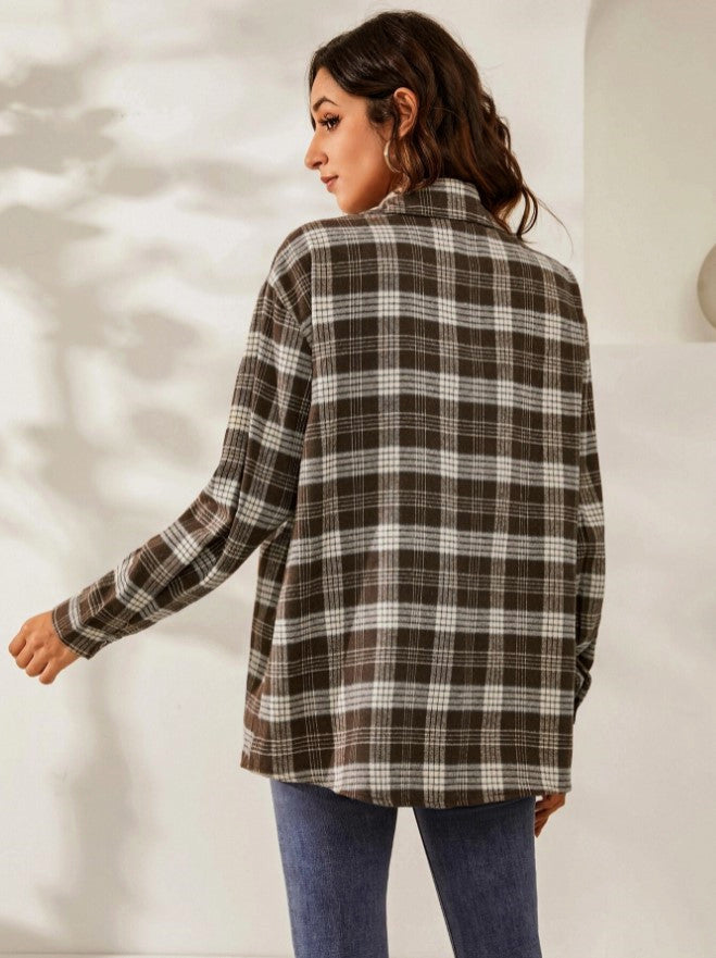 Fall Vibes Only Long Sleeve Plaid Flannel-Long Sleeve Tops-Krush Kandy, Women's Online Fashion Boutique Located in Phoenix, Arizona (Scottsdale Area)
