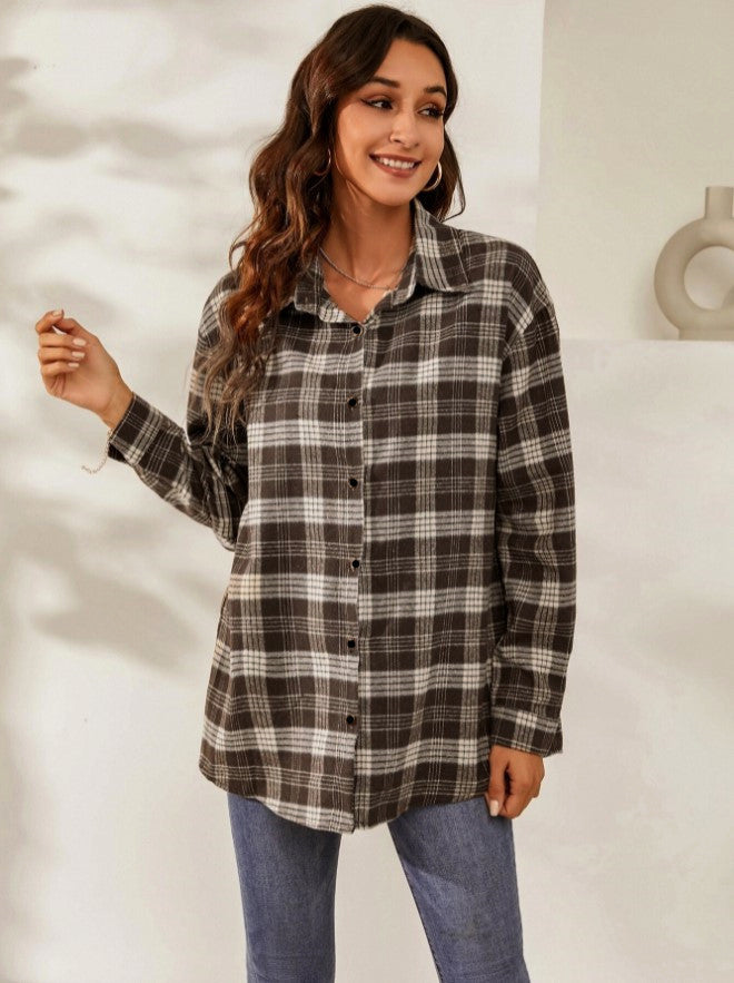 Fall Vibes Only Long Sleeve Plaid Flannel-Long Sleeve Tops-Krush Kandy, Women's Online Fashion Boutique Located in Phoenix, Arizona (Scottsdale Area)