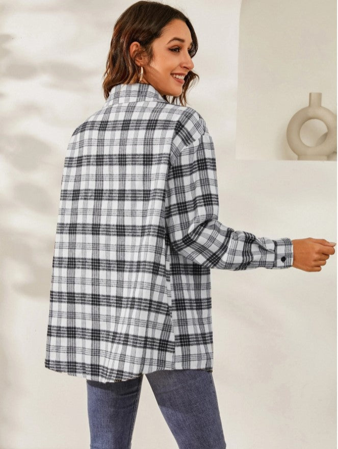 Fall Vibes Only Long Sleeve Plaid Flannel-Long Sleeve Tops-Krush Kandy, Women's Online Fashion Boutique Located in Phoenix, Arizona (Scottsdale Area)