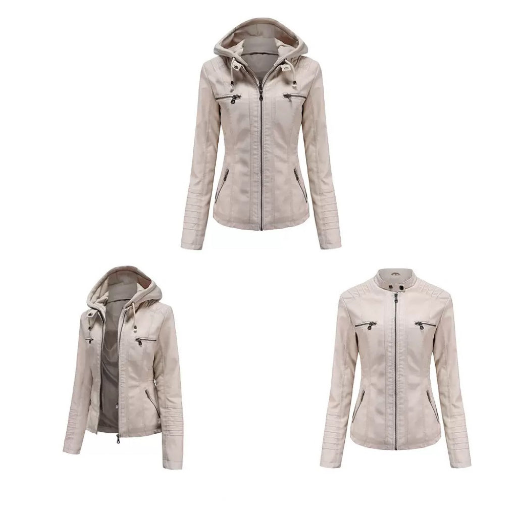 Faux Leather Hooded Zip-Up Jacket-Jackets-Krush Kandy, Women's Online Fashion Boutique Located in Phoenix, Arizona (Scottsdale Area)