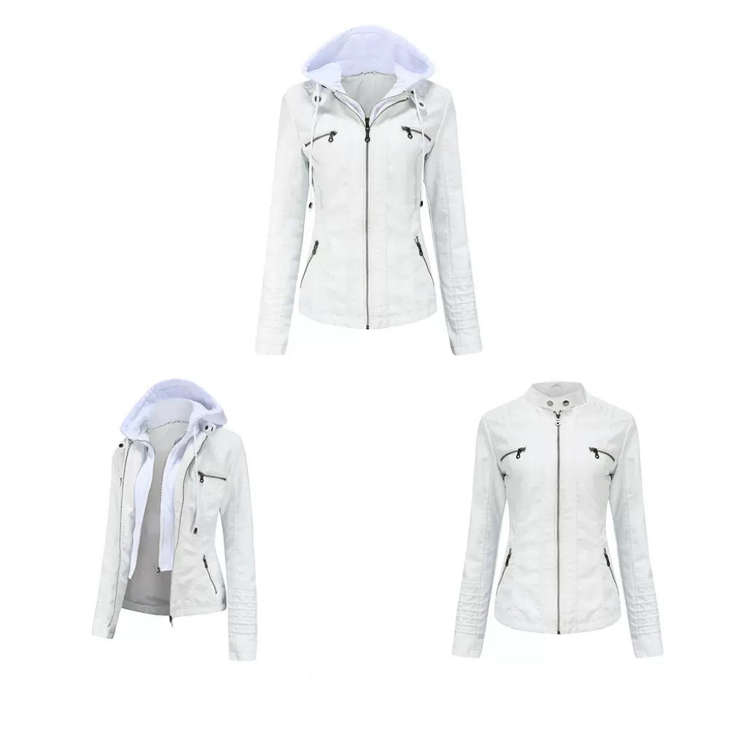 Faux Leather Hooded Zip-Up Jacket-Jackets-Krush Kandy, Women's Online Fashion Boutique Located in Phoenix, Arizona (Scottsdale Area)