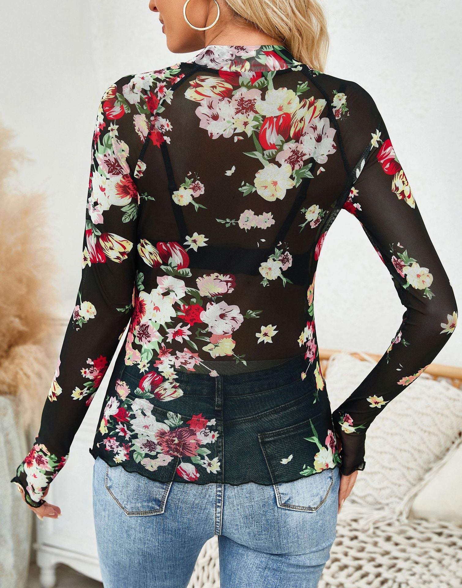 Sheer Floral Long Sleeve Top-Cardigan-Krush Kandy, Women's Online Fashion Boutique Located in Phoenix, Arizona (Scottsdale Area)