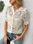 Picture Perfect Lace Button Up Blouse-Blouses-Krush Kandy, Women's Online Fashion Boutique Located in Phoenix, Arizona (Scottsdale Area)