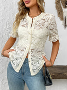 Picture Perfect Lace Button Up Blouse-Blouses-Krush Kandy, Women's Online Fashion Boutique Located in Phoenix, Arizona (Scottsdale Area)