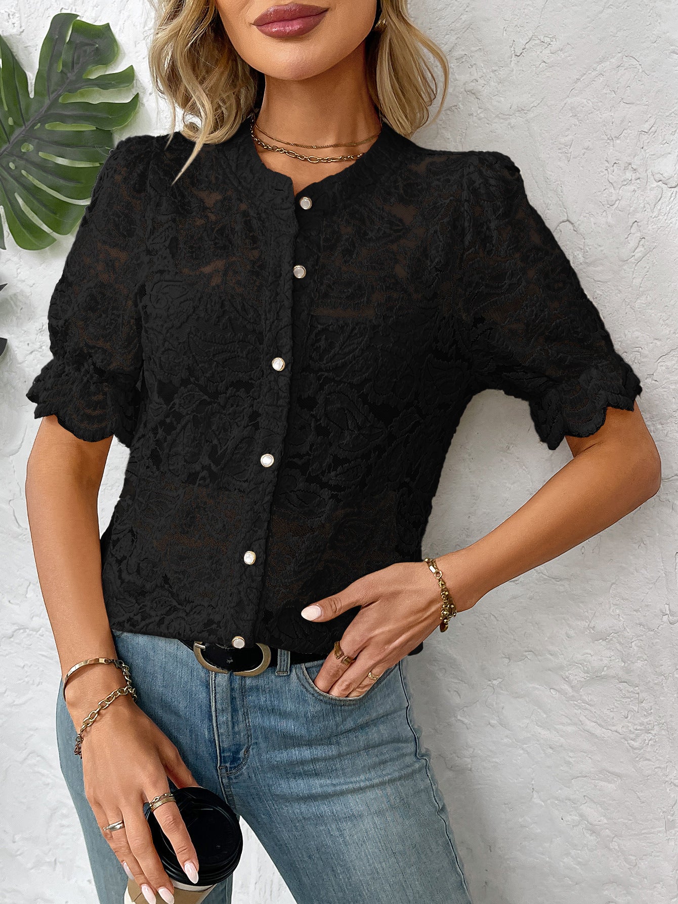 Picture Perfect Lace Button Up Blouse-Blouses-Krush Kandy, Women's Online Fashion Boutique Located in Phoenix, Arizona (Scottsdale Area)
