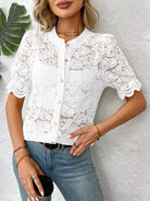 Picture Perfect Lace Button Up Blouse-Blouses-Krush Kandy, Women's Online Fashion Boutique Located in Phoenix, Arizona (Scottsdale Area)