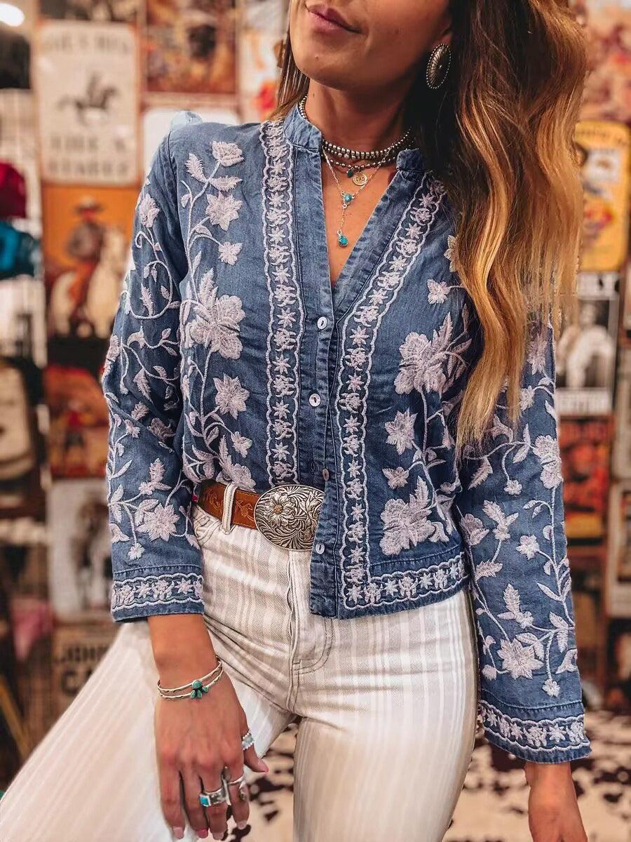 Boho Vacay Embroidered Button Blouse-Blouses-Krush Kandy, Women's Online Fashion Boutique Located in Phoenix, Arizona (Scottsdale Area)
