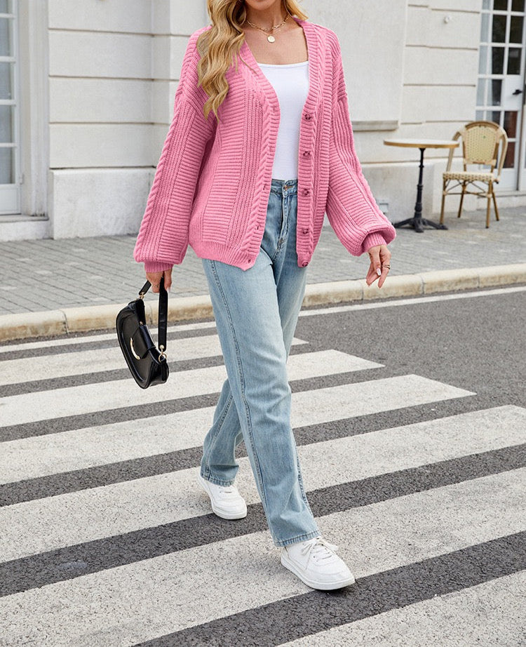 Pretty In Pink Button Cardigan-Tops-Krush Kandy, Women's Online Fashion Boutique Located in Phoenix, Arizona (Scottsdale Area)