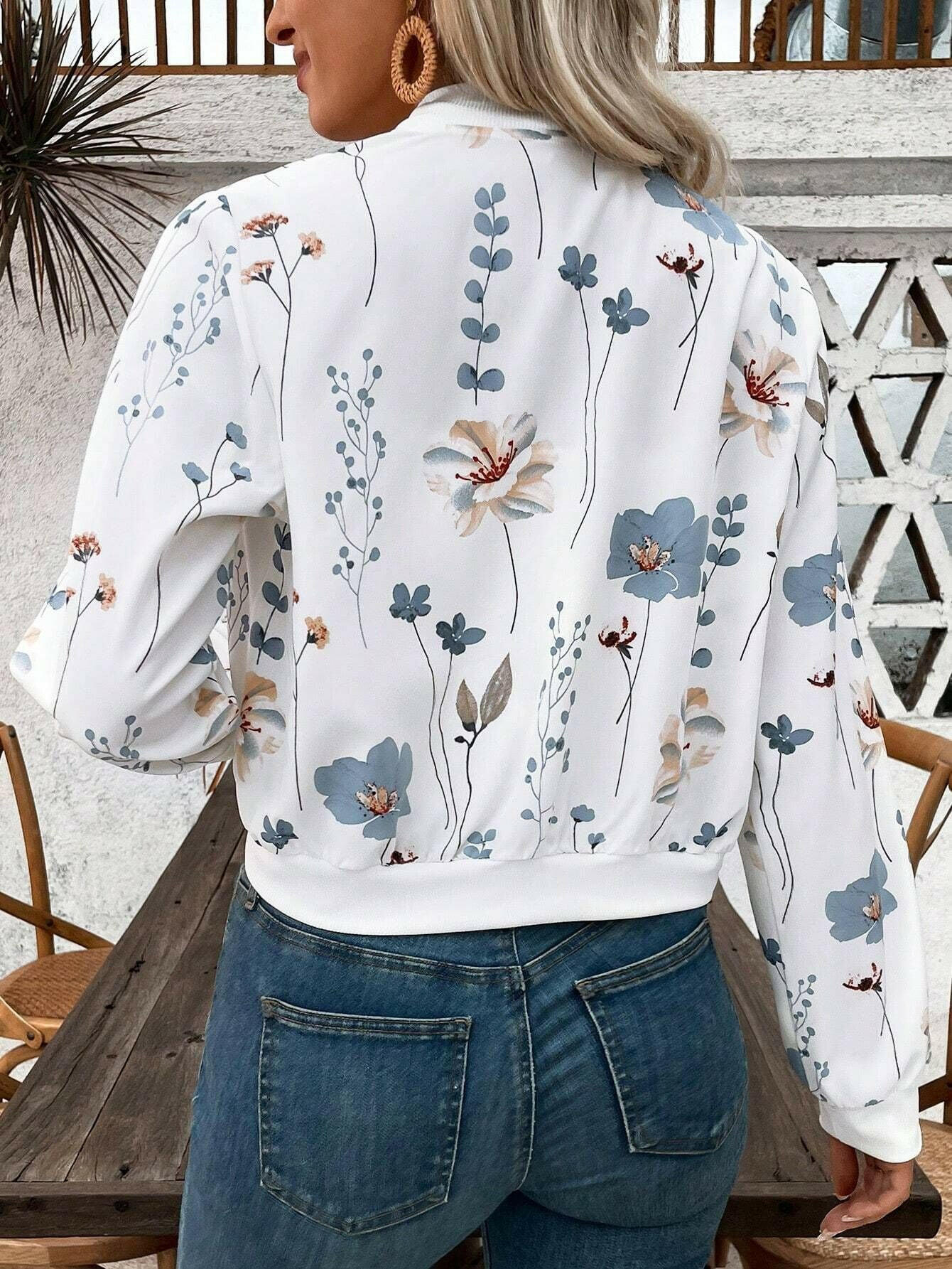 Spring Breeze Floral Bomber Jacket-Jackets-Krush Kandy, Women's Online Fashion Boutique Located in Phoenix, Arizona (Scottsdale Area)