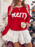 Merry Contrast Hem Holiday Sweater-Sweater-Krush Kandy, Women's Online Fashion Boutique Located in Phoenix, Arizona (Scottsdale Area)