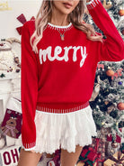 Merry Contrast Hem Holiday Sweater-Sweater-Krush Kandy, Women's Online Fashion Boutique Located in Phoenix, Arizona (Scottsdale Area)