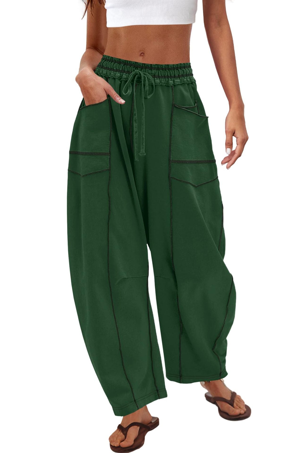 Wide Leg Contrast Barrel Pants-Pants-Krush Kandy, Women's Online Fashion Boutique Located in Phoenix, Arizona (Scottsdale Area)
