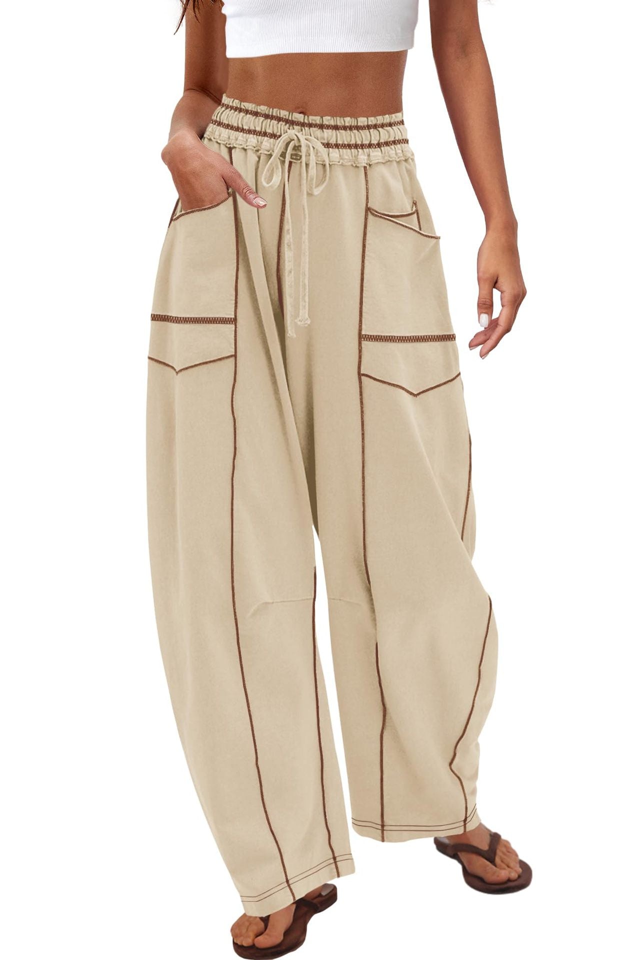 Wide Leg Contrast Barrel Pants-Pants-Krush Kandy, Women's Online Fashion Boutique Located in Phoenix, Arizona (Scottsdale Area)