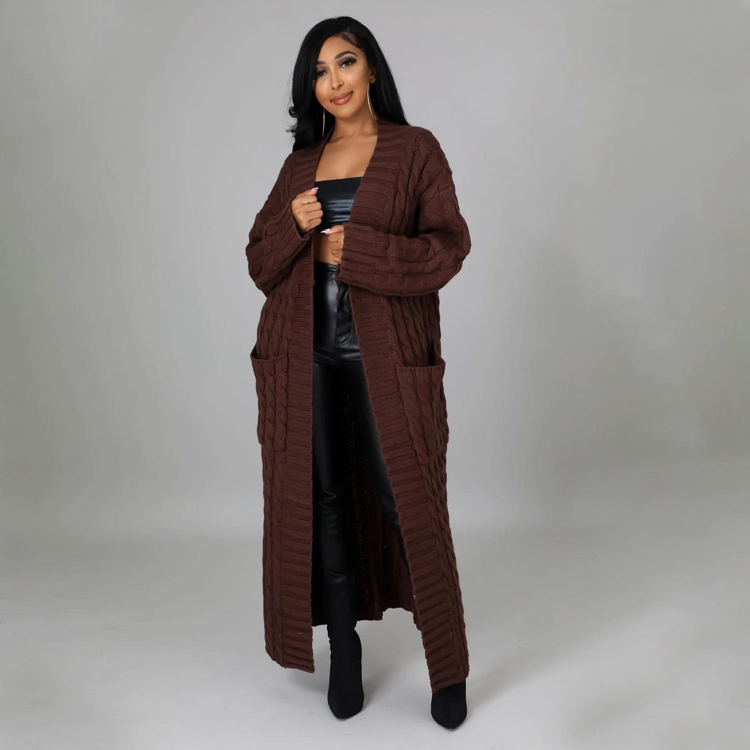 Set The Tone Open Long Knit Pocket Cardigan-Cardigans-Krush Kandy, Women's Online Fashion Boutique Located in Phoenix, Arizona (Scottsdale Area)