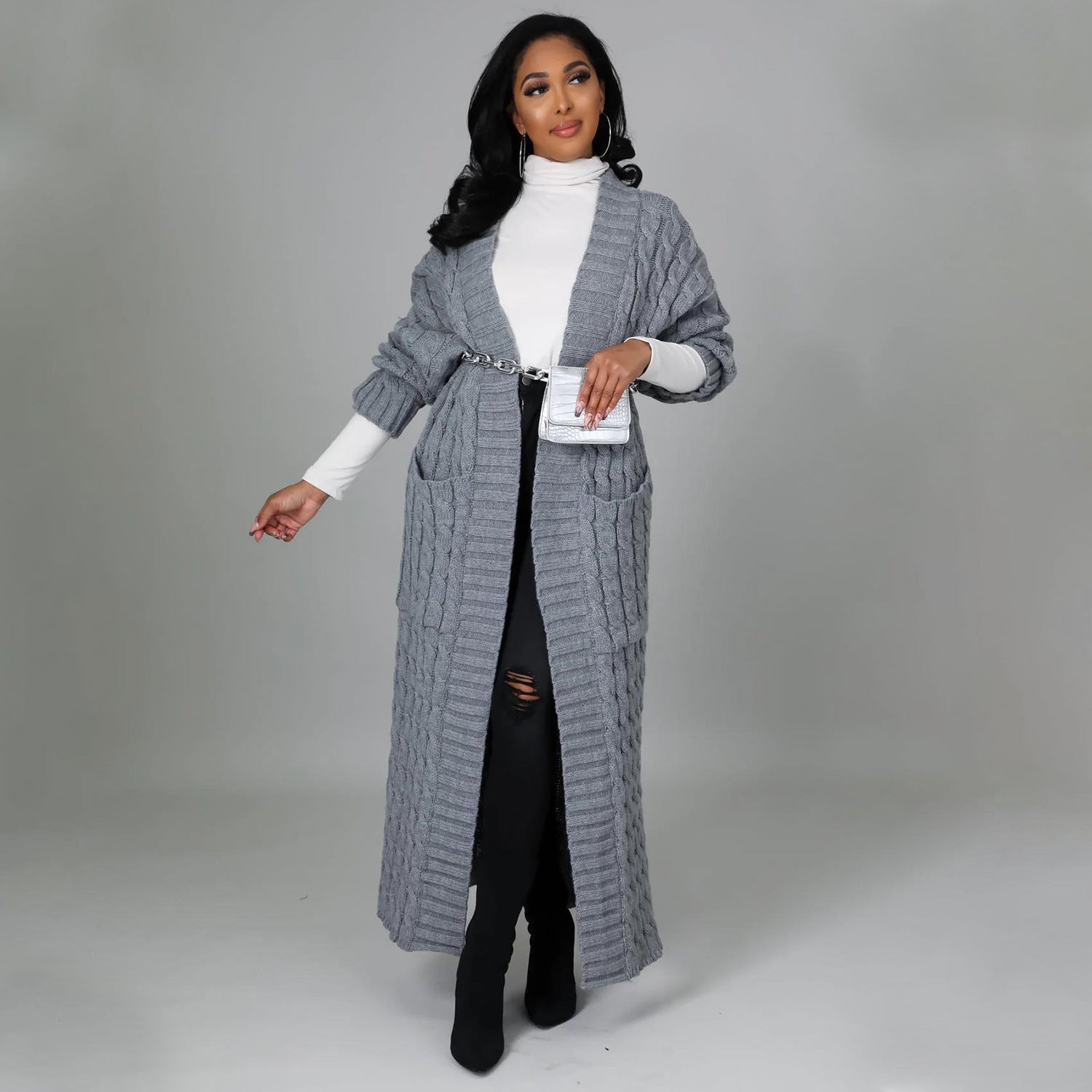 Set The Tone Open Long Knit Pocket Cardigan-Cardigans-Krush Kandy, Women's Online Fashion Boutique Located in Phoenix, Arizona (Scottsdale Area)