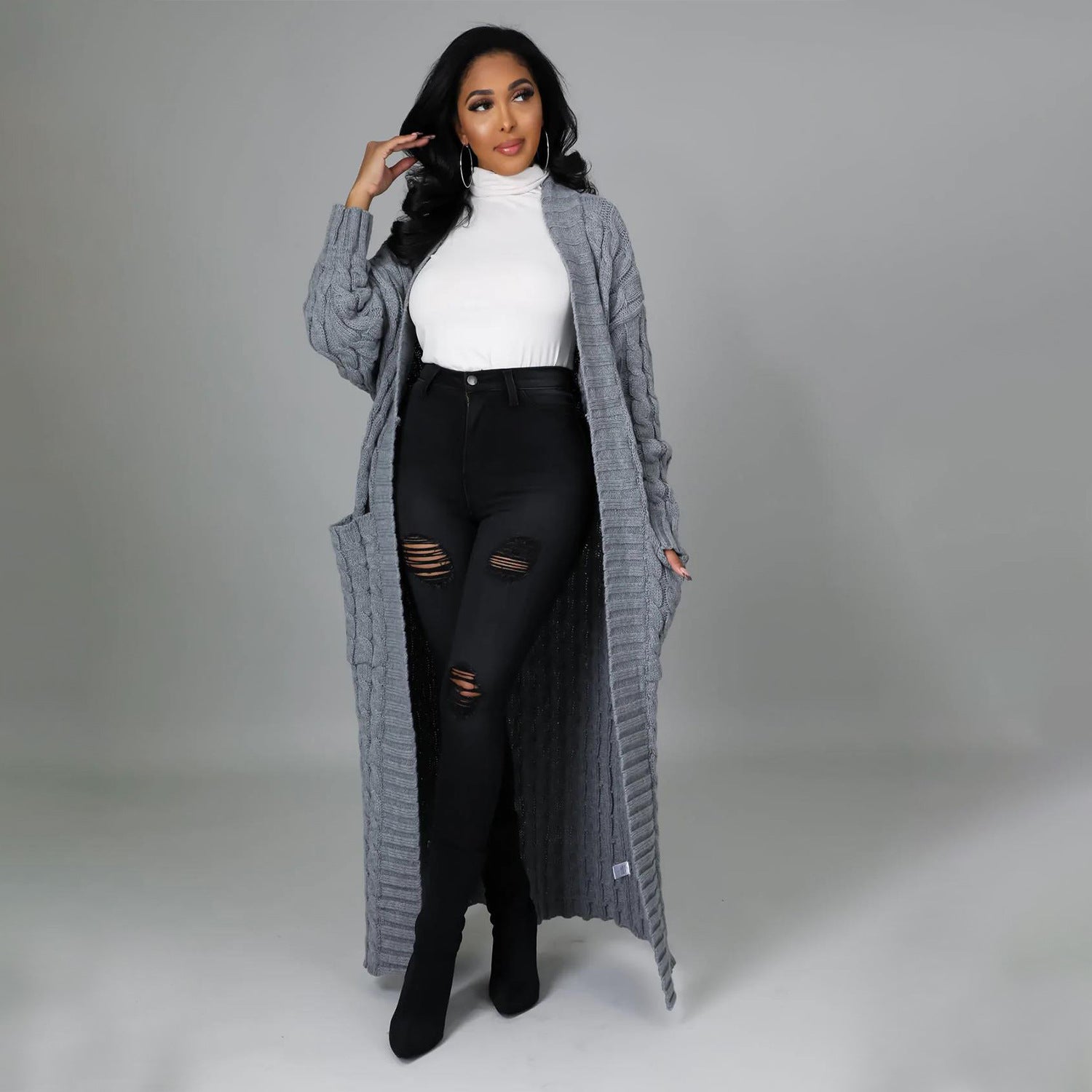 Set The Tone Open Long Knit Pocket Cardigan-Cardigans-Krush Kandy, Women's Online Fashion Boutique Located in Phoenix, Arizona (Scottsdale Area)