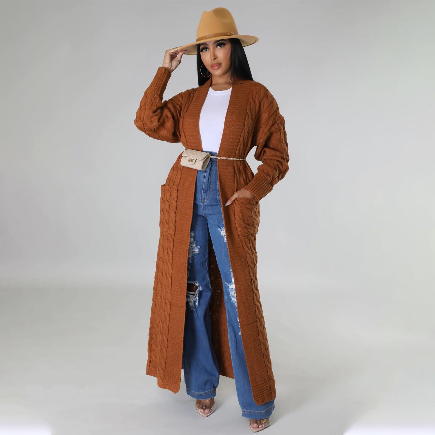 Set The Tone Open Long Knit Pocket Cardigan-Cardigans-Krush Kandy, Women's Online Fashion Boutique Located in Phoenix, Arizona (Scottsdale Area)