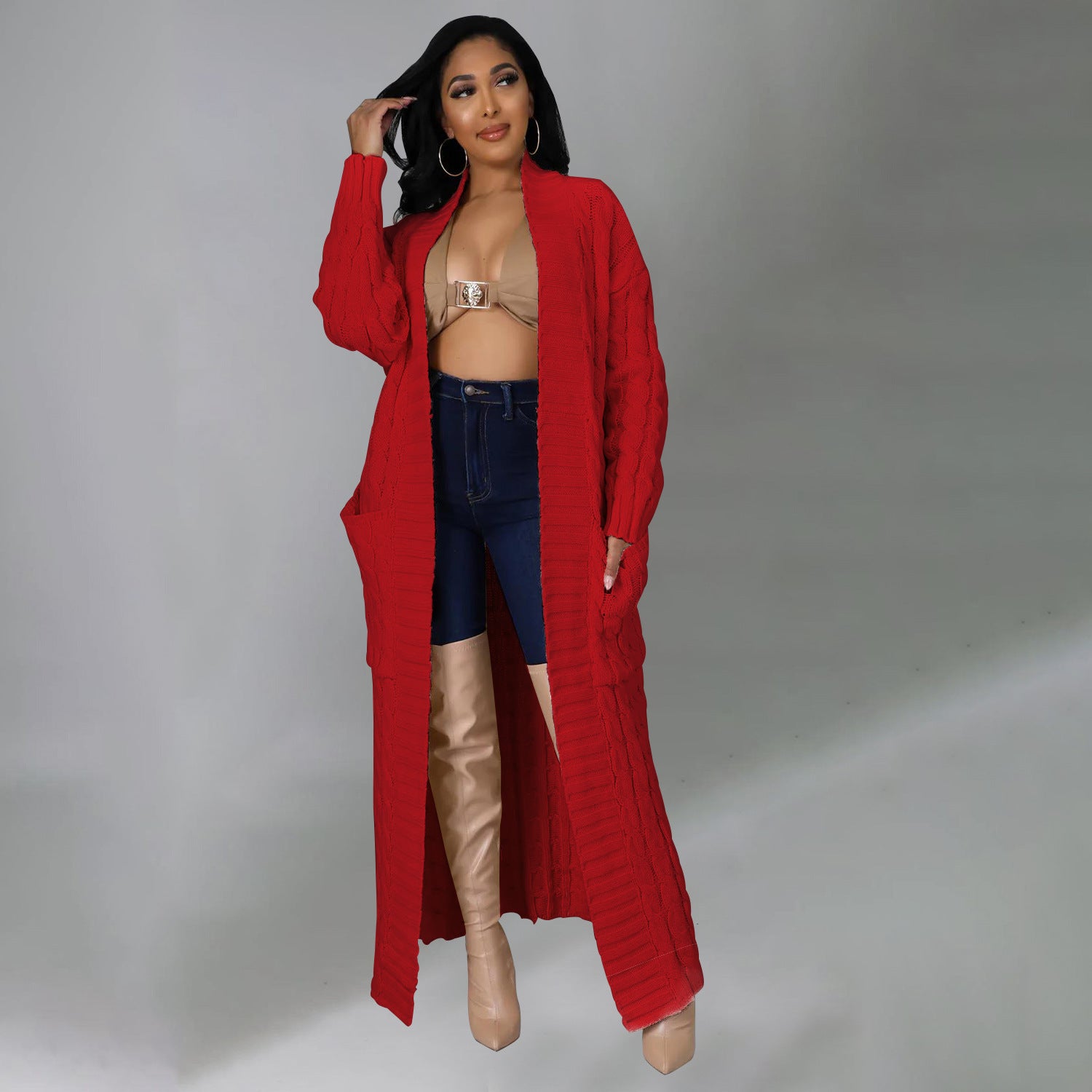 Set The Tone Open Long Knit Pocket Cardigan-Cardigans-Krush Kandy, Women's Online Fashion Boutique Located in Phoenix, Arizona (Scottsdale Area)
