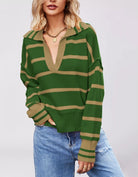 Valerie Stripe Long Sleeve Collar Sweater-Sweater-Krush Kandy, Women's Online Fashion Boutique Located in Phoenix, Arizona (Scottsdale Area)
