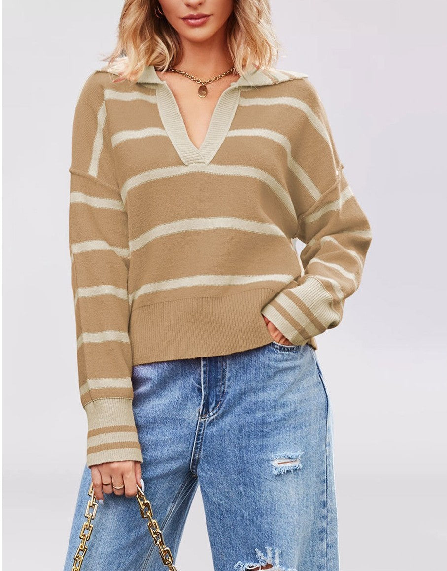 Valerie Stripe Long Sleeve Collar Sweater-Sweater-Krush Kandy, Women's Online Fashion Boutique Located in Phoenix, Arizona (Scottsdale Area)