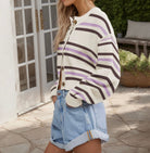 Stripe Button Up Sweater-Tops-Krush Kandy, Women's Online Fashion Boutique Located in Phoenix, Arizona (Scottsdale Area)