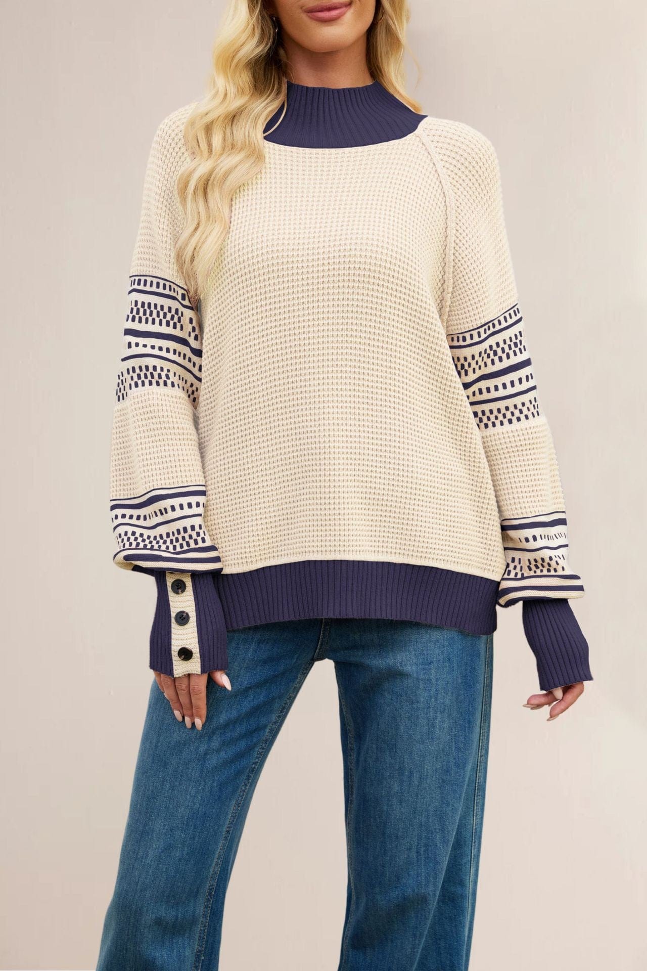 Retro Grid Waffle Knit Sweater-Sweaters-Krush Kandy, Women's Online Fashion Boutique Located in Phoenix, Arizona (Scottsdale Area)