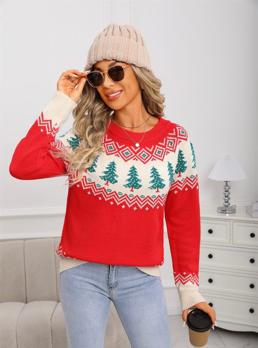 Vintage Pines Soft Knit Holiday Sweater-Sweaters-Krush Kandy, Women's Online Fashion Boutique Located in Phoenix, Arizona (Scottsdale Area)