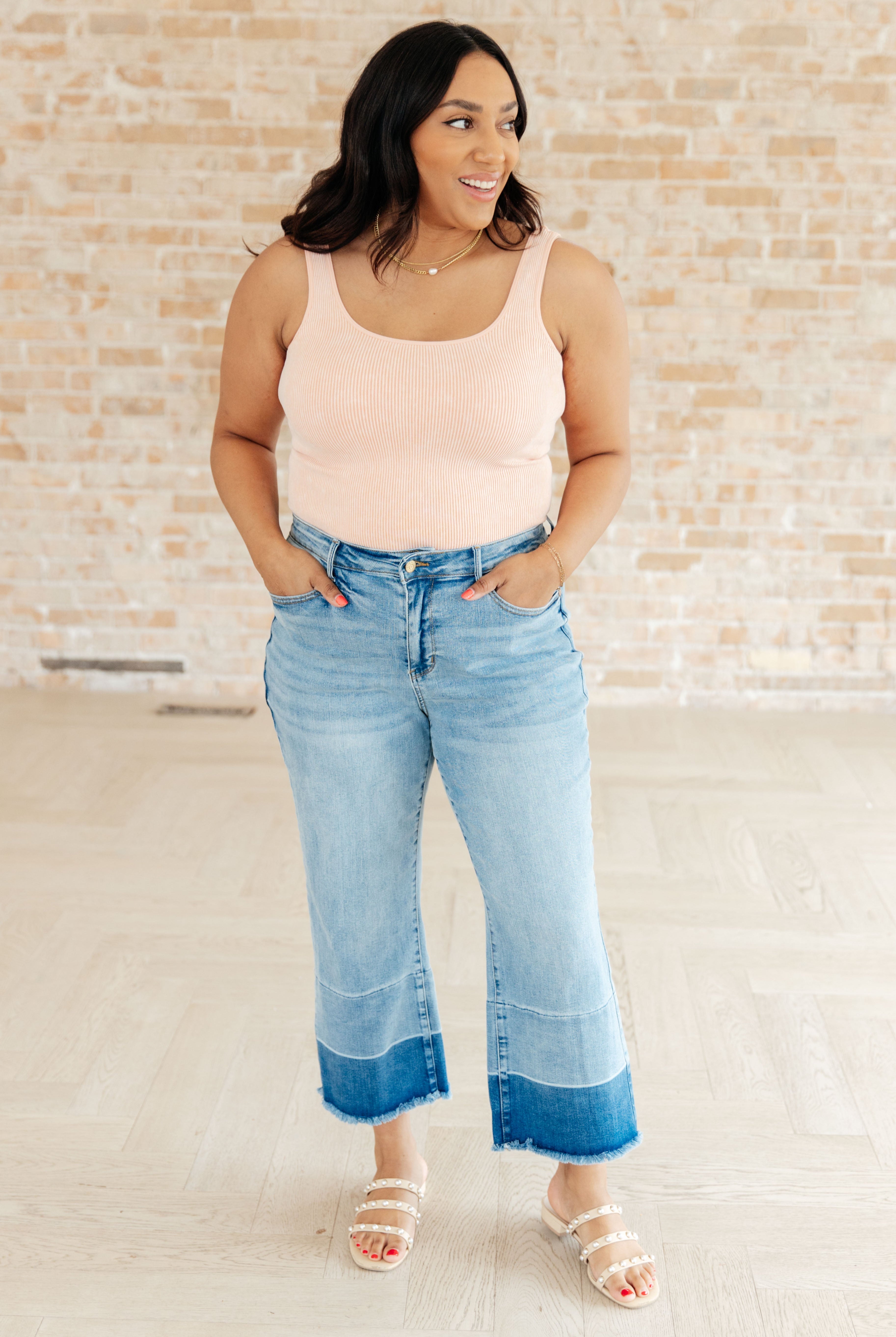 JUDY BLUE Olivia High Rise Wide Leg Crop Jeans in Medium Wash-Jeans-Krush Kandy, Women's Online Fashion Boutique Located in Phoenix, Arizona (Scottsdale Area)