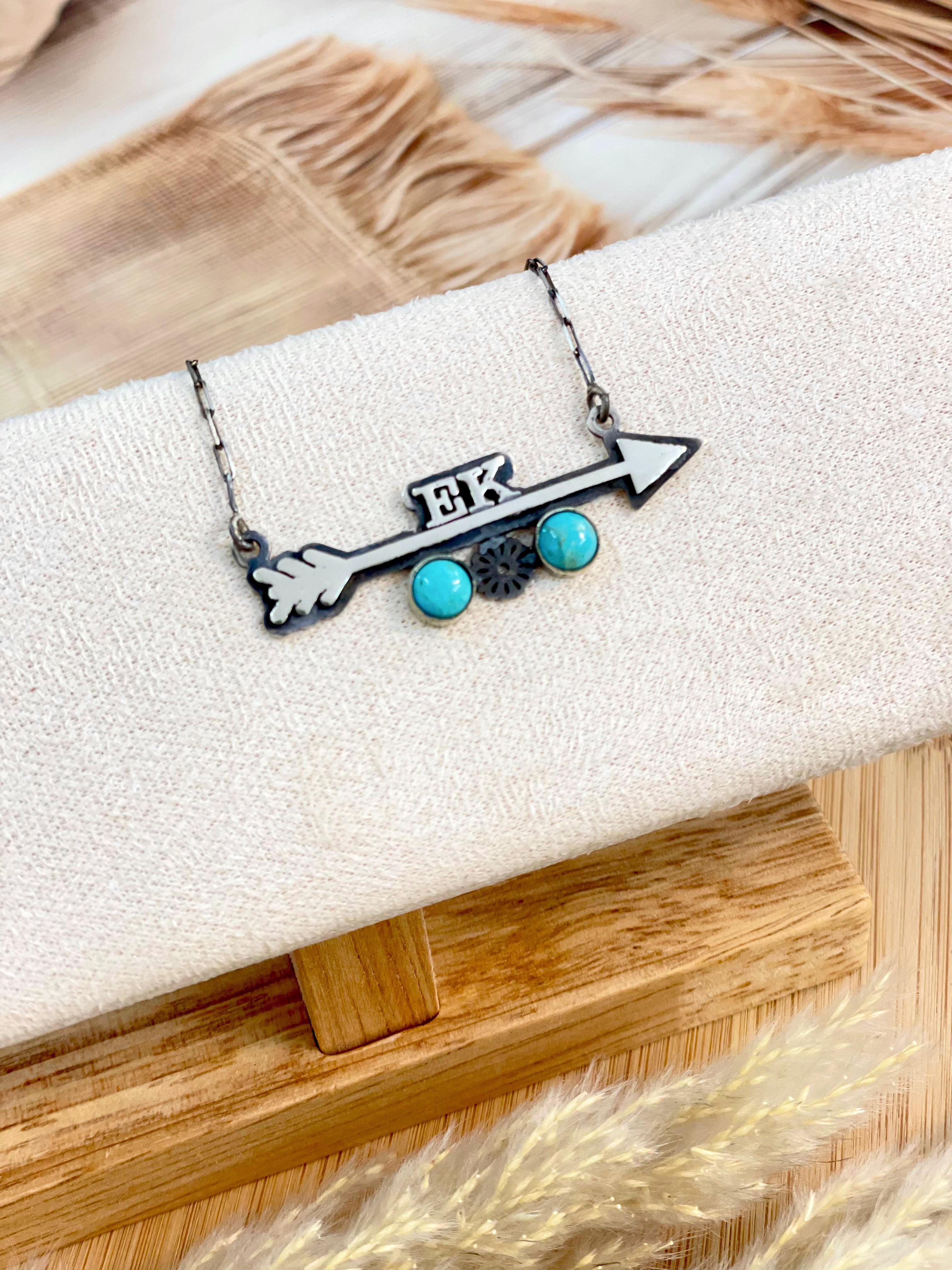 Silver Horizon Sterling Arrow Initial Stone Necklace PREORDER-Chain Necklaces-Krush Kandy, Women's Online Fashion Boutique Located in Phoenix, Arizona (Scottsdale Area)