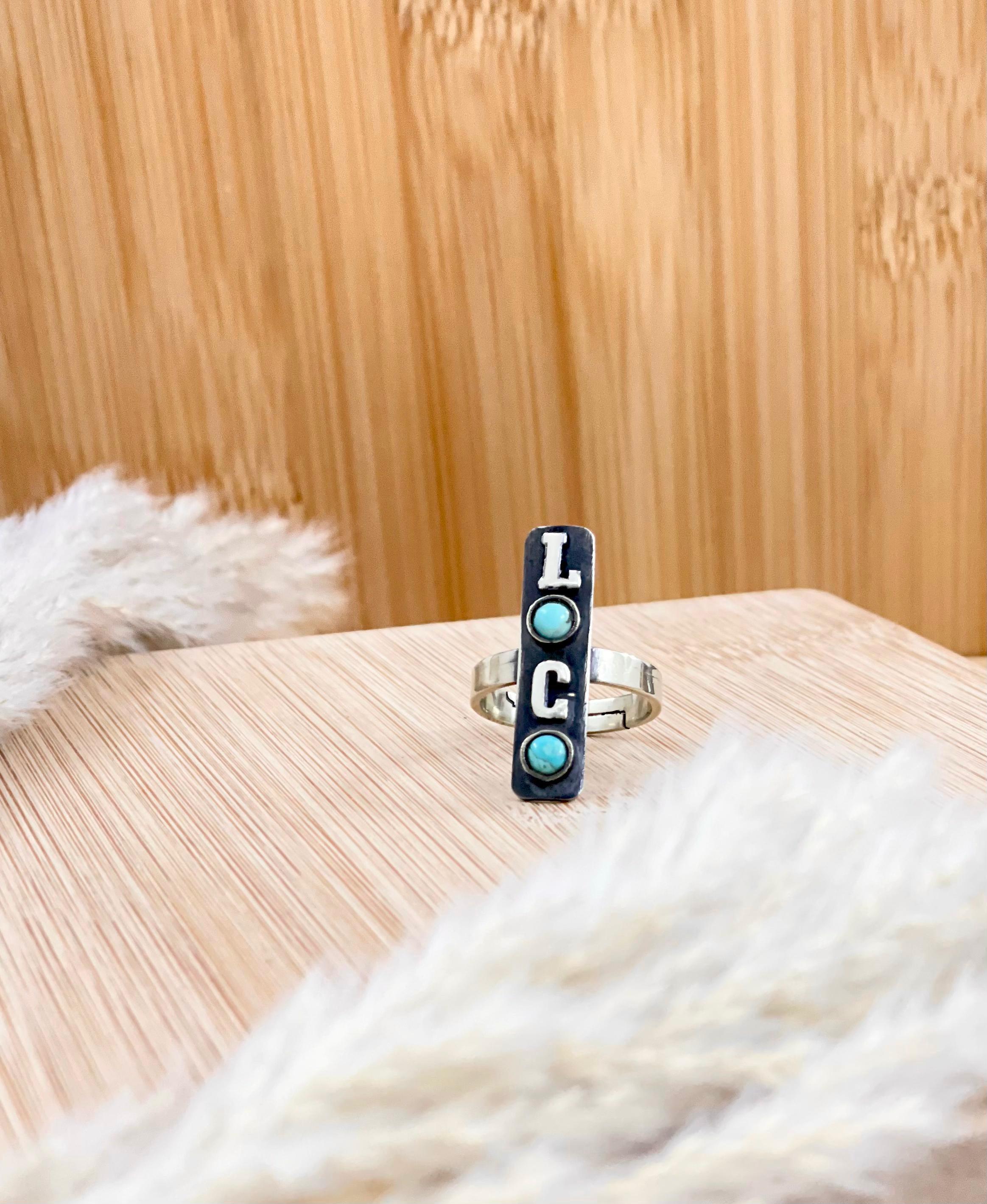 Prairie Skies Initial Bar Stone Ring PREORDER-Rings-Krush Kandy, Women's Online Fashion Boutique Located in Phoenix, Arizona (Scottsdale Area)