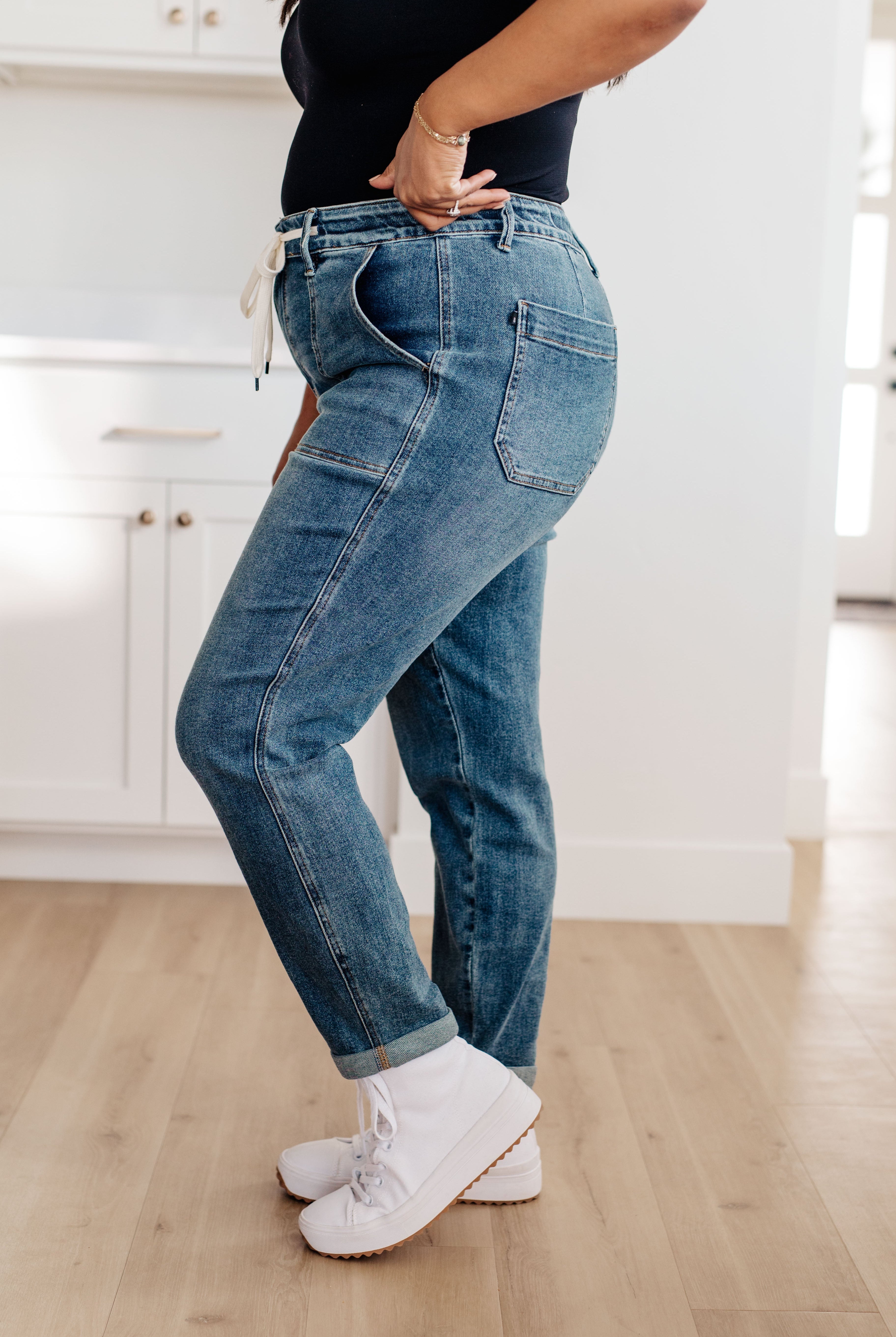 Payton Pull On Denim Joggers in Medium Wash-Jeans-Krush Kandy, Women's Online Fashion Boutique Located in Phoenix, Arizona (Scottsdale Area)